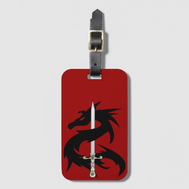 Étiquette À Bagage Silhouette dragon et épée (Devant Vertical)