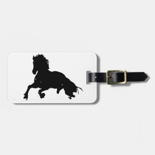Étiquette À Bagage Silhouette du cheval blanc noir