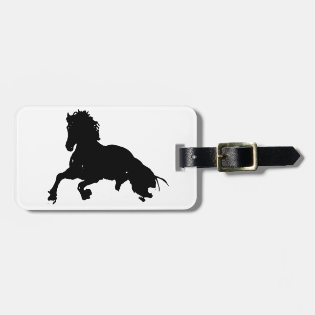 Étiquette À Bagage Silhouette du cheval blanc noir (Devant horizontal)