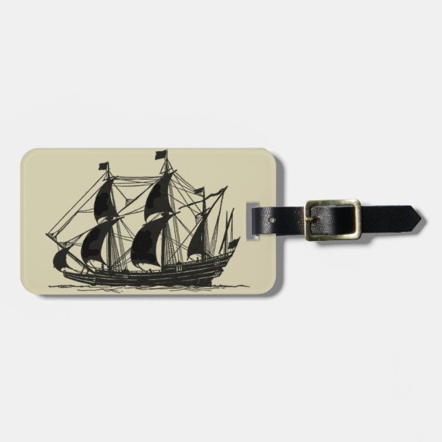 Étiquette À Bagage Silhouette du navire avec voiles de billage (Devant horizontal)
