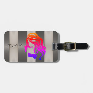 Étiquette À Bagage Silhouette Fille Stylisée, Personnalisée