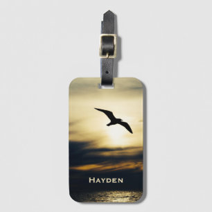 Étiquette À Bagage Silhouette Flying Bird Sunset Personnalisé