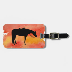 Étiquette À Bagage Silhouette occidentale noire de cheval sur