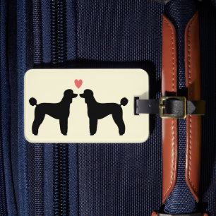 Étiquette À Bagage Silhouettes de caniche standard noir avec coeur