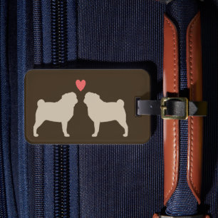 Étiquette À Bagage Silhouettes de carlin avec coeur Amoureux des chie