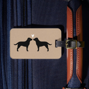 Étiquette À Bagage Silhouettes du Labrador noir avec coeur