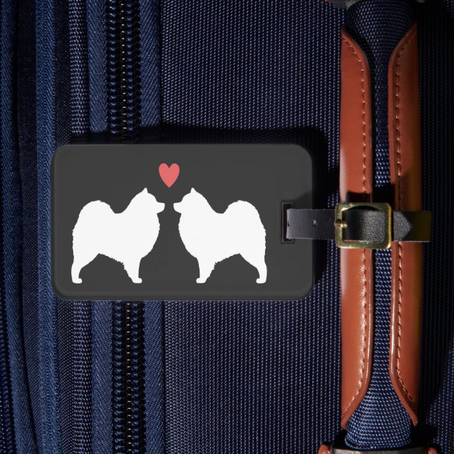 Étiquette À Bagage Silhouettes Samoyées avec coeur et texte (Insitu Rectoal 4)