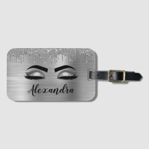 Étiquette À Bagage Silver Glitter Sparkle Eyelashes Monogram