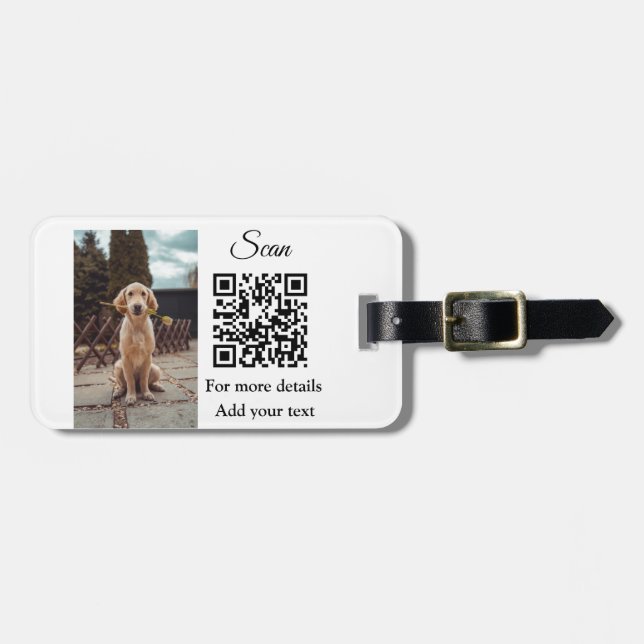 Étiquette À Bagage Simple animal name details QR code add text photo (Devant horizontal)