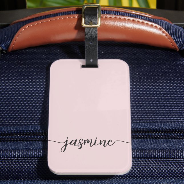 Étiquette À Bagage Simple Blush rose Girl Monogramme Nom Script (Insitu Rectoal 2)