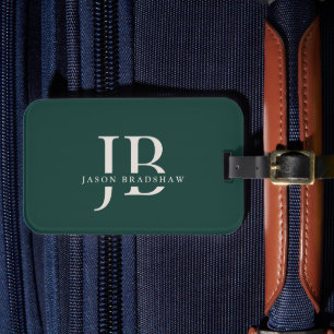 Étiquette À Bagage Simple Classic Green Nom du monogramme professionn