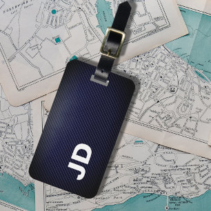 Étiquette À Bagage Simple élégant Dakr Lin Bleu Monogramme blanc