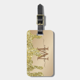 Étiquette À Bagage Simple Elegant Luxury Gold Parties scintillant Mon