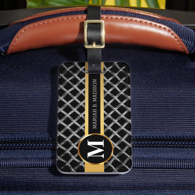 Étiquette À Bagage Simple Élégant Or brossé Métal Monogramme (Insitu Rectoal 2)
