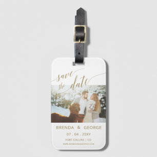 Étiquette À Bagage Simple Gold Script Calligraphy Photo Enregistrer L