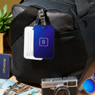 Étiquette À Bagage Simple moderne bleu foncé Ombre dégradé et monogra