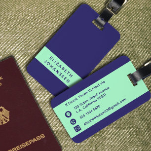 Étiquette À Bagage Simple moderne Gras Minimaliste Marine Bleu Mint V