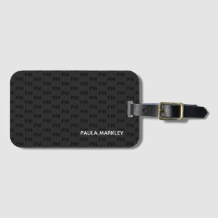 Étiquette À Bagage Simple Motif noir gris clair moderne Monogramme