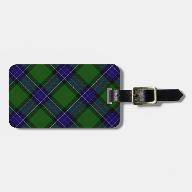 Étiquette À Bagage Sinclair tartan bleu vert plaid (Devant horizontal)