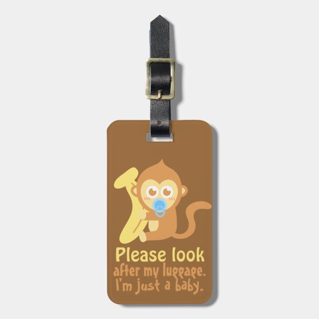 Étiquette À Bagage Singe mignon de bébé de bande dessinée avec la (Devant Vertical)