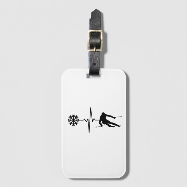 Étiquette À Bagage Skiing - Skiing Heartbeat Skier Gift (Devant Vertical)