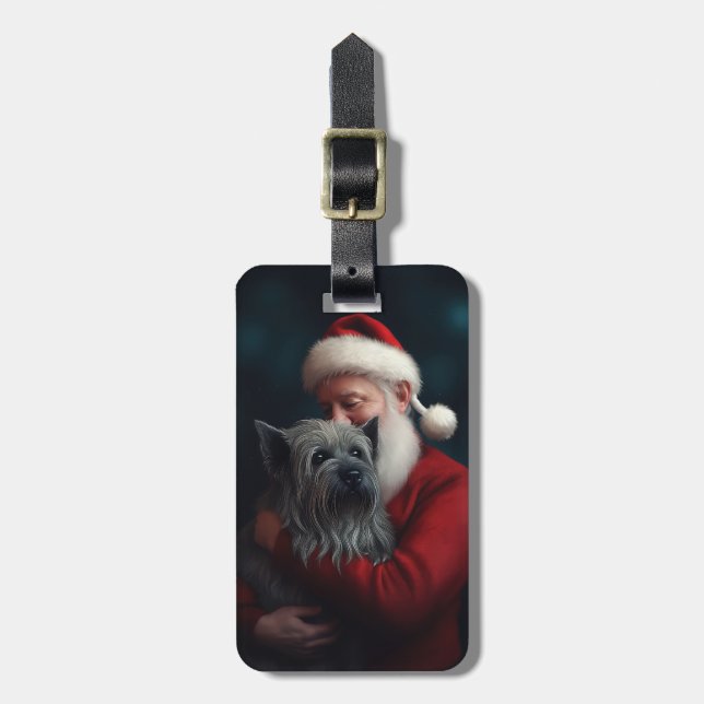 Étiquette À Bagage Skye Terrier avec Noël Festif du Père Noël (Devant Vertical)