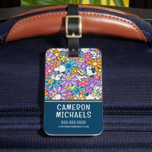 Étiquette À Bagage Snoopy & Motif de fleurs de bois