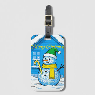 Étiquette À Bagage Snowman Merry Christmas Luggage Tag, Festive