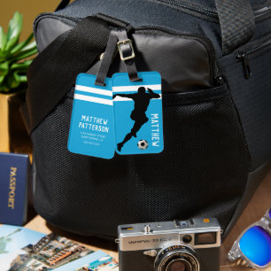 Étiquette À Bagage Soccer personnalisé Mad Football Blue Travel