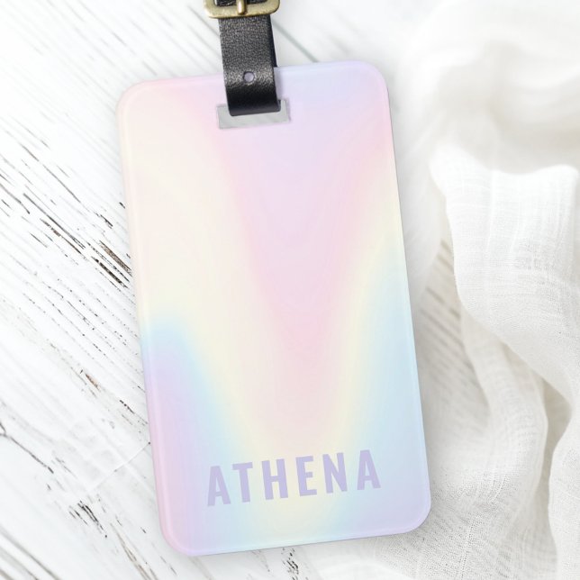 Étiquette À Bagage Soft pastel nom arc-en-ciel tendance moderne minim (Soft pastel rainbow name trendy modern minimal luggage tag)