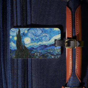 Étiquette À Bagage Soirée Van Gogh Starry. Impressionnisme art vintag