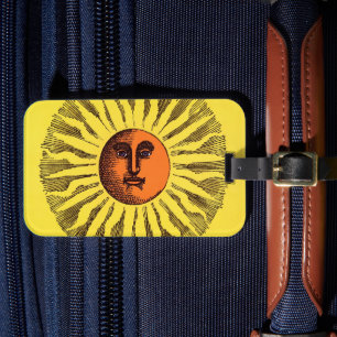 Étiquette À Bagage Soleil Hippie Jaune Céleste Vintage Sourire Heureu
