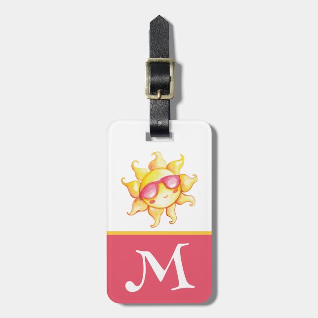 Étiquette À Bagage Soleil Jaune en Lunettes de soleil rose Initiale d (Devant Vertical)