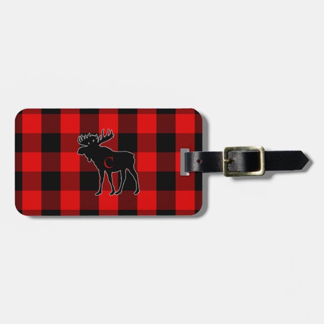 Étiquette À Bagage Son plaid rouge personnalisé de Buffalo d'orignaux (Devant horizontal)
