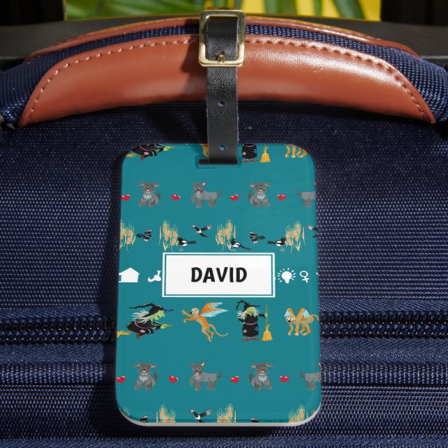 Étiquette À Bagage Sorcières, singes volants, petits chiens en vert (Insitu Rectoal 2)