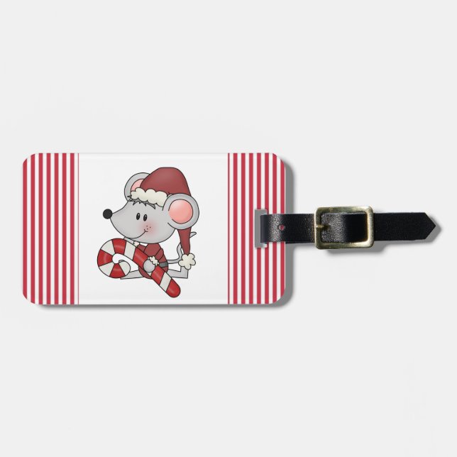 Étiquette À Bagage Souris de Noël avec du sucre de canne (Devant horizontal)