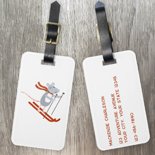 Étiquette À Bagage Souris de ski mignonne