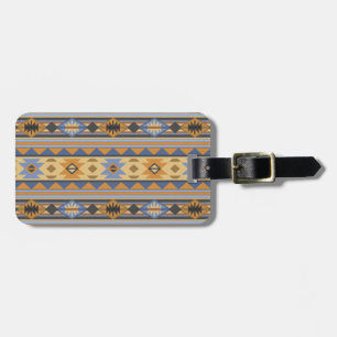 Étiquette À Bagage Southwest Design Gold Blue Grey Tribal Motif