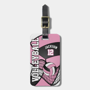 Étiquette À Bagage Sport Volley 🏐 - Rose clair, noir et blanc