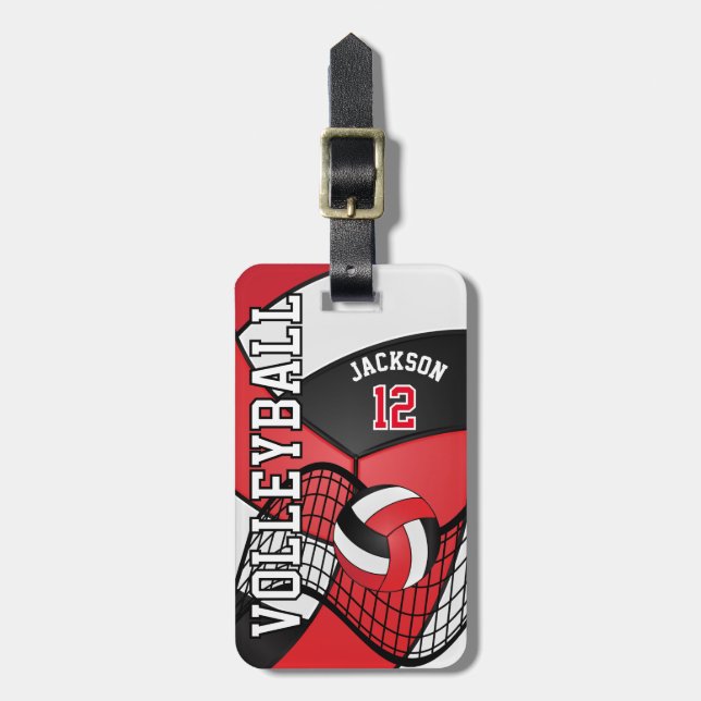 Étiquette À Bagage Sport Volley 🏐 - Rouge, Blanc, Noir (Devant Vertical)