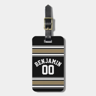 Étiquette À Bagage Sports Jersey Black and Gold Strips Nom Numéro