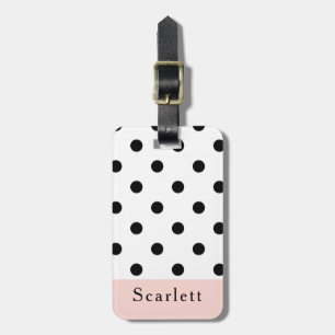 Étiquette À Bagage Spot de point de Polka Noir rose moderne
