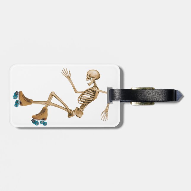 Étiquette À Bagage Squelette sur des patins de rouleau (Dos horizontal)