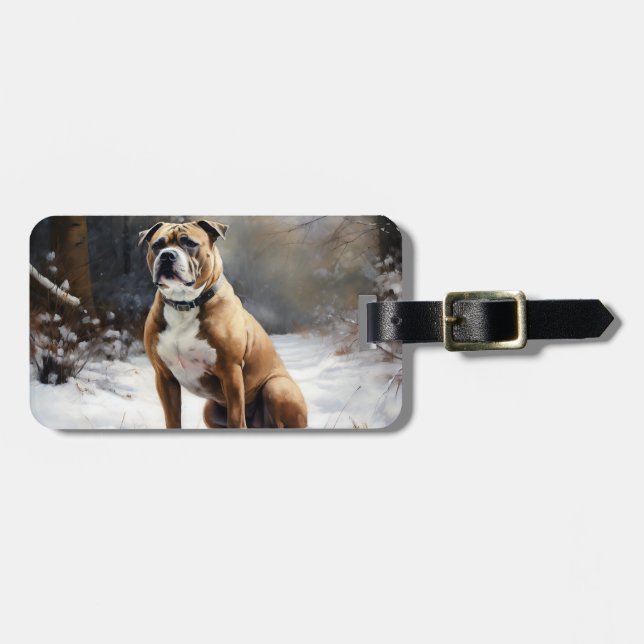 Étiquette À Bagage Staffordshire Bull Terrier Laisser neiger Noël (Devant horizontal)