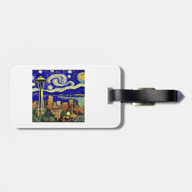 Étiquette À Bagage Starry Night Seattle Washington (Dos horizontal)