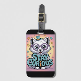 Étiquette À Bagage Stay Curious – Cute Cartoon Fox with Glasses 