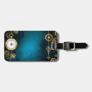 Étiquette À Bagage Steampunk Arrière - plan turquoise avec Gears