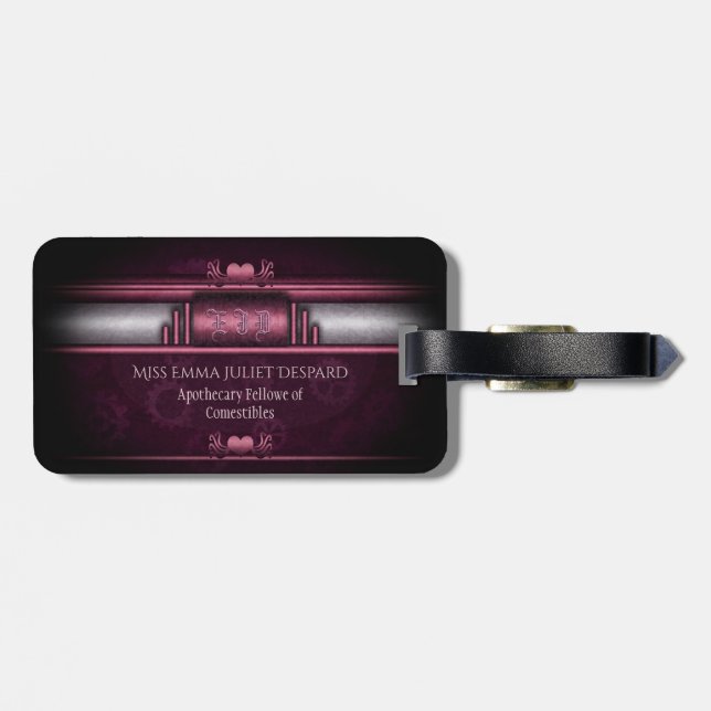 Étiquette À Bagage Steampunk, coeurs roses sur les engrenages avec Mo (Dos horizontal)