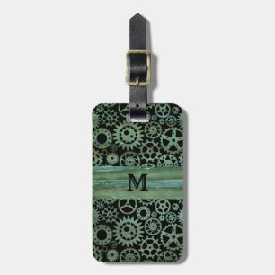 Étiquette À Bagage Steampunk Verdigris bronze engrenages Monogramme