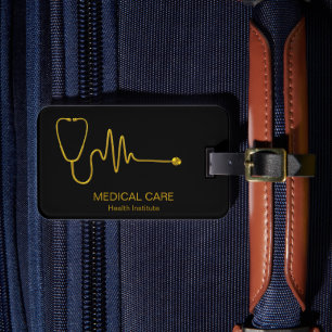 Étiquette À Bagage Stéthoscope médical de luxe en or avec onde ECG